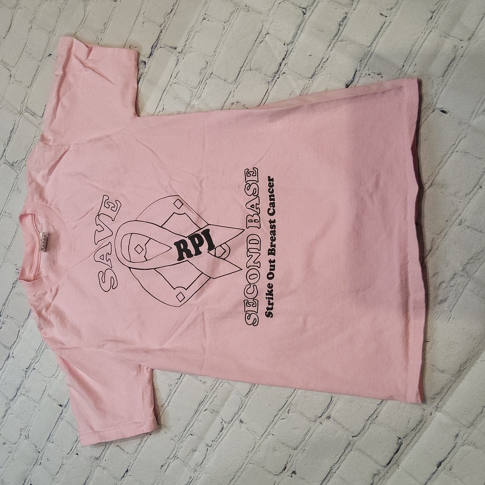 BREAST CANCER AWARENESS  pink ribbon tee second base S